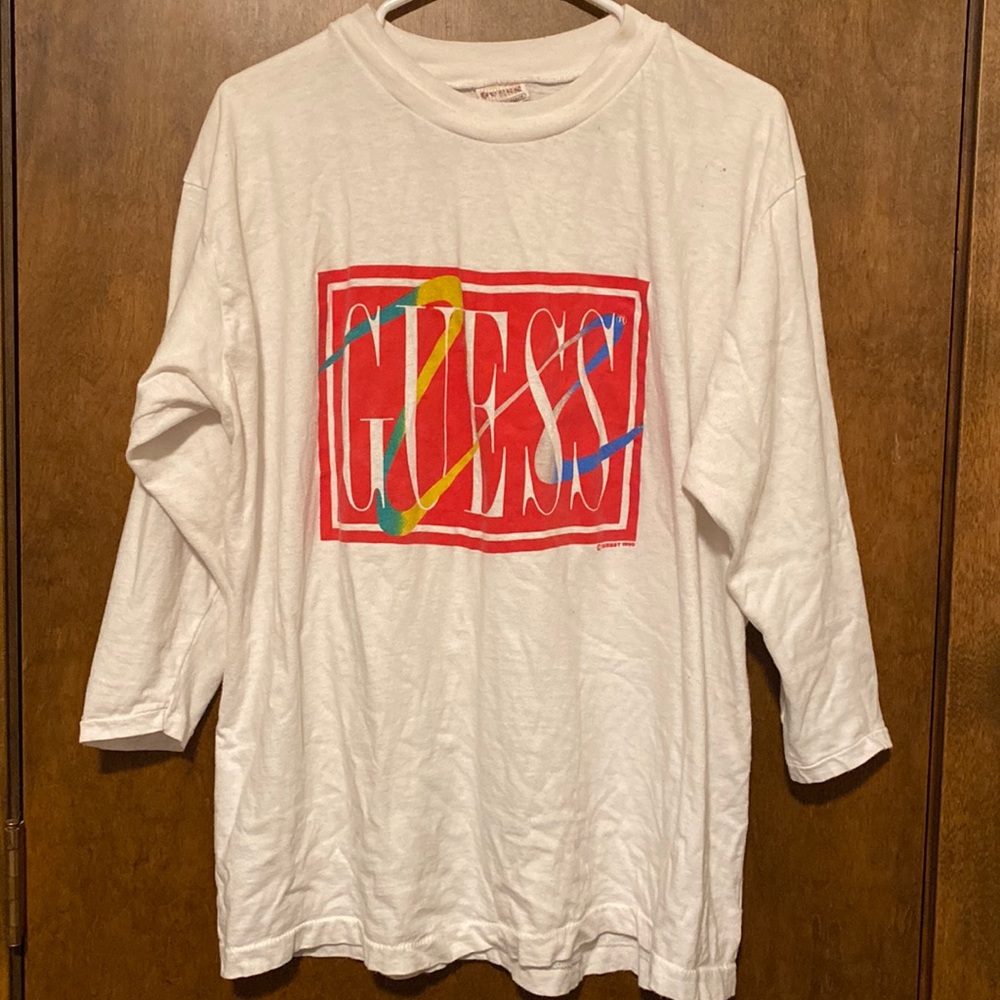 GUESS Vintage three-quarter sleeved logo t-shirt. Oversized fit. From 1990! - Picture 1 of 11